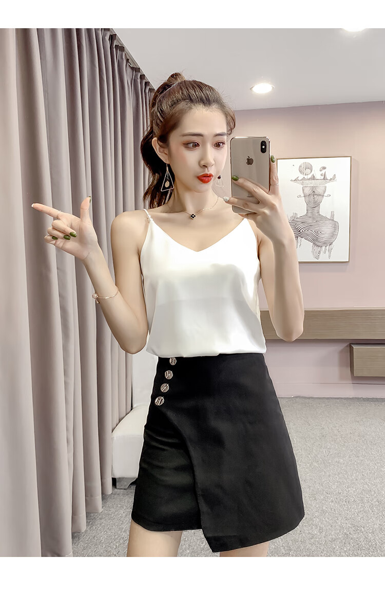 黑色吊带背心女夏内搭宽松打底衫ins潮性感无袖雪纺短款上衣外穿 杏色