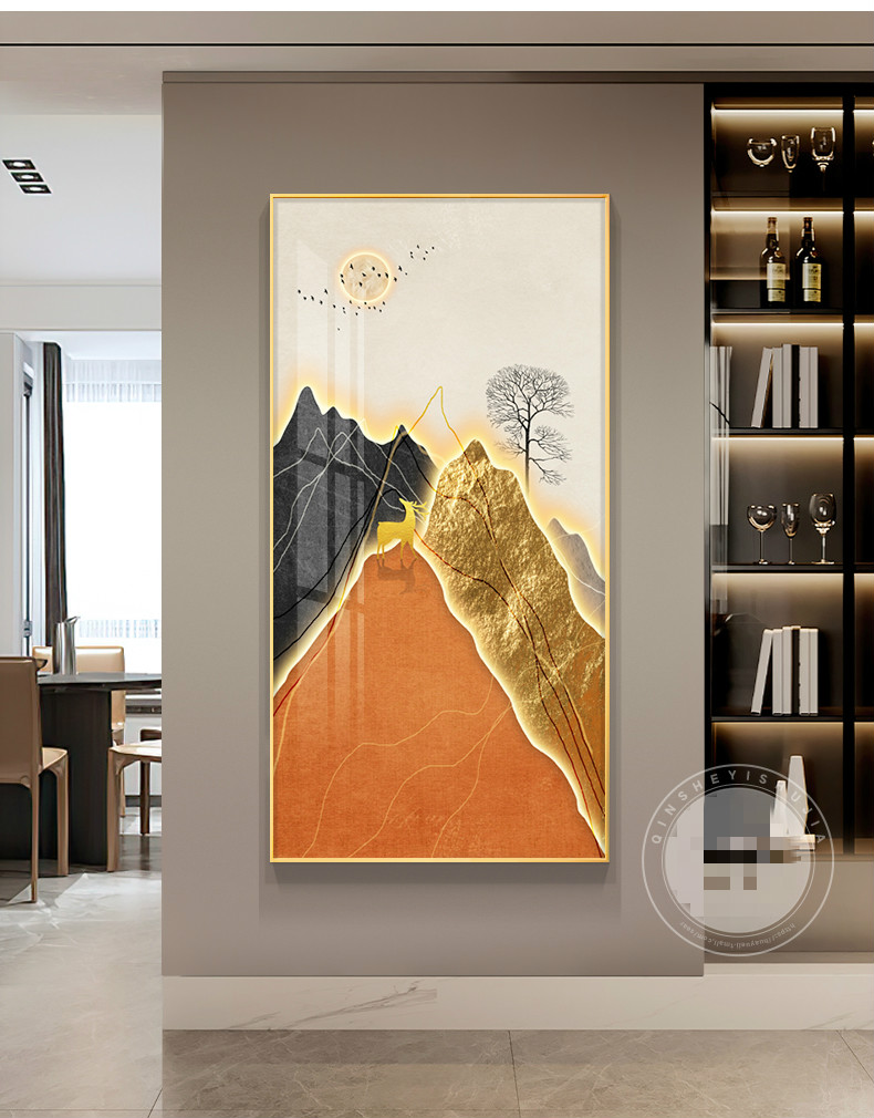 艾暮琳轻奢高档高端日照金山入户玄关装饰画竖版墙壁画大气走廊过道挂