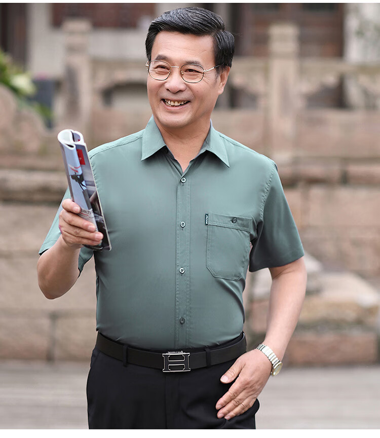 【工厂直供】夏季薄款中老年短袖衬衫男爸爸夏装真丝桑蚕丝父亲节衬衣
