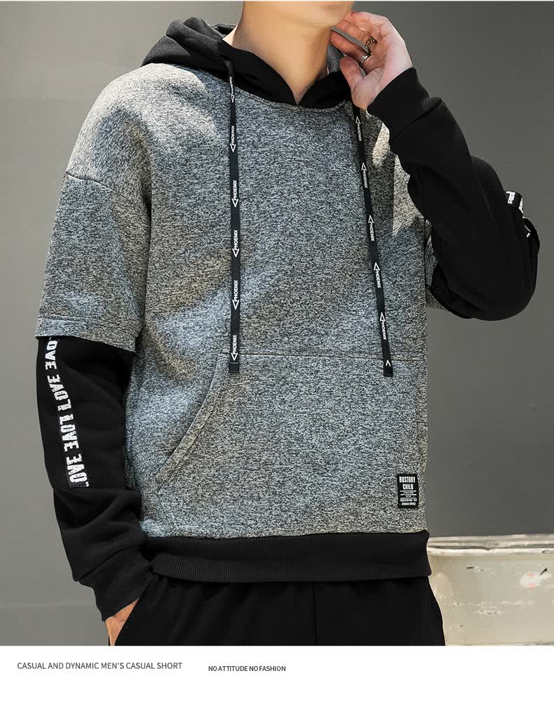 啄木鸟春季男装2022连帽卫衣学生韩版外套加绒加厚服早春百搭帅气男士