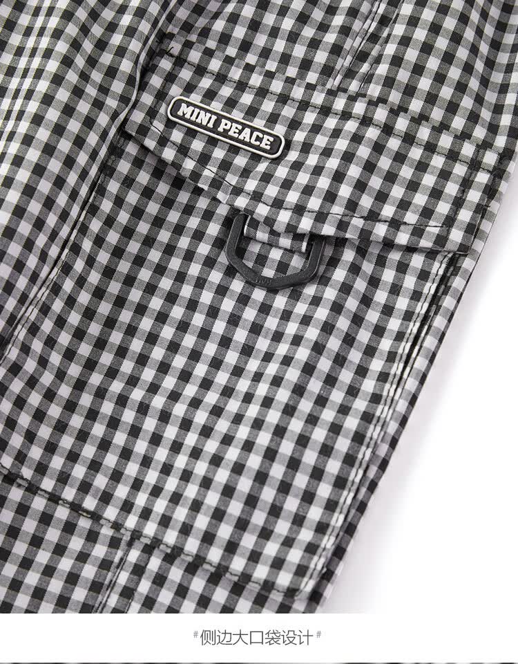 商场同款minipeace太平鸟童装女童休闲裤格子宽松f2gbb2175黑白灰格纹