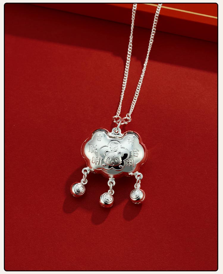 s999宝宝福锁虎年足银锁片长命锁婴儿满月周岁礼物s999银虎宝宝聪明