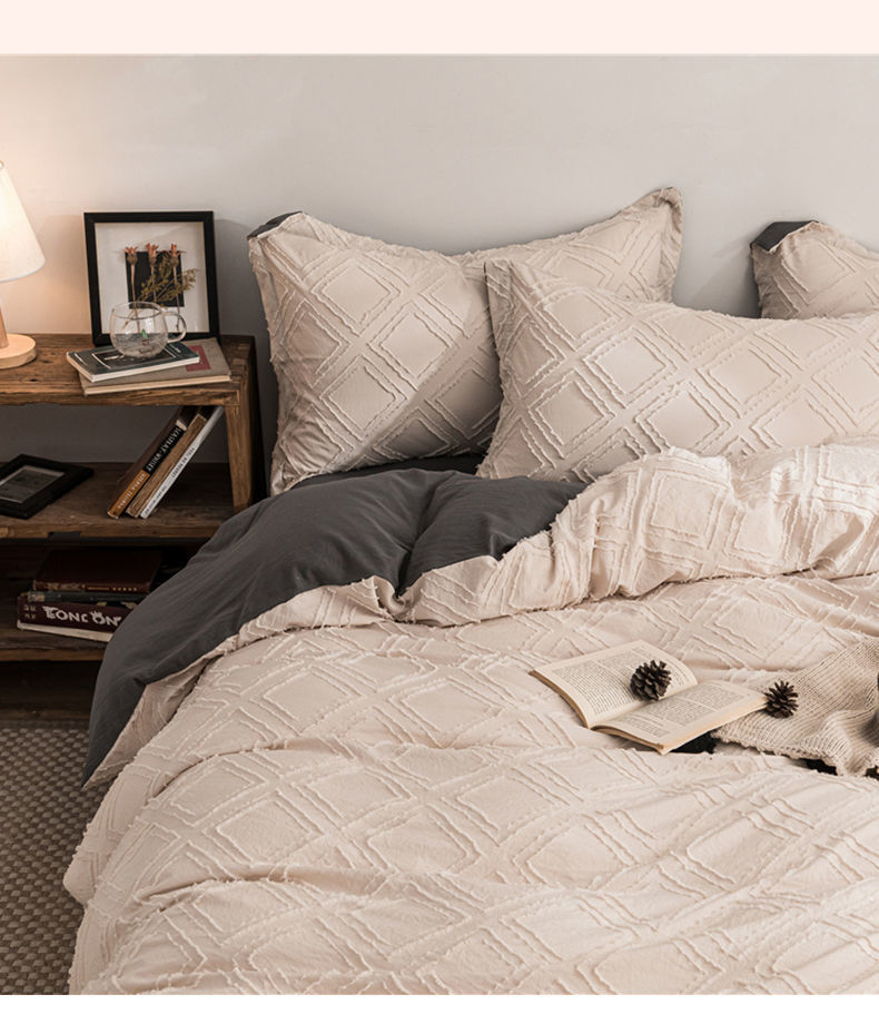 简约剪花四件套ins北欧风被套床单双人床上用品床笠波浪雪白20床单四