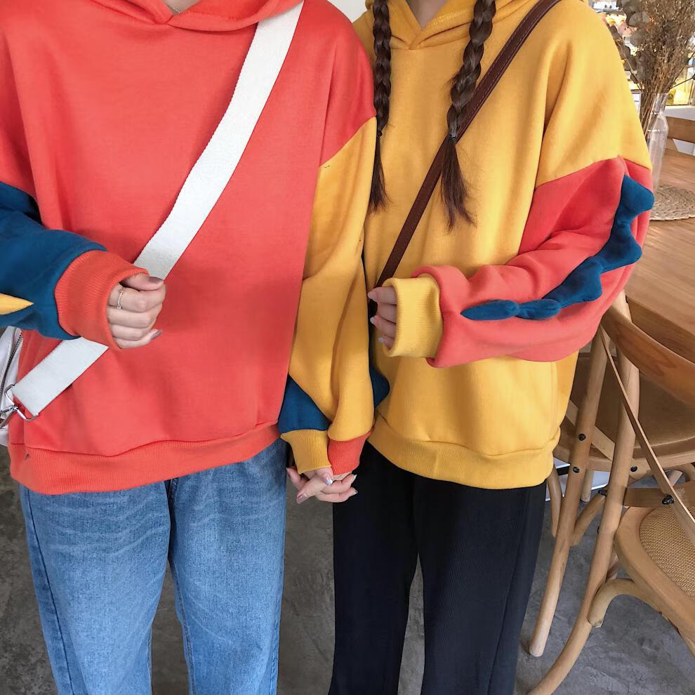 艾新款可爱搞怪三人闺蜜装宽松连帽加绒恐龙卫衣女-定制 绿色 牛油果