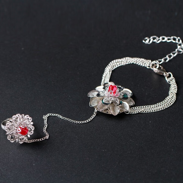 诛仙青云志碧瑶同款伤心花手链赵丽颖合欢铃莲花手环戒指一体配饰