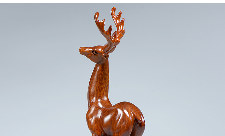 【轻奢高端】花梨实木雕刻梅花鹿摆件檀木头根雕一路发家居客厅装饰
