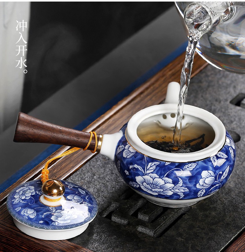 青花瓷功夫茶具茶壶茶杯6只装陶瓷泡茶器家用中式6人整套礼盒装 青花