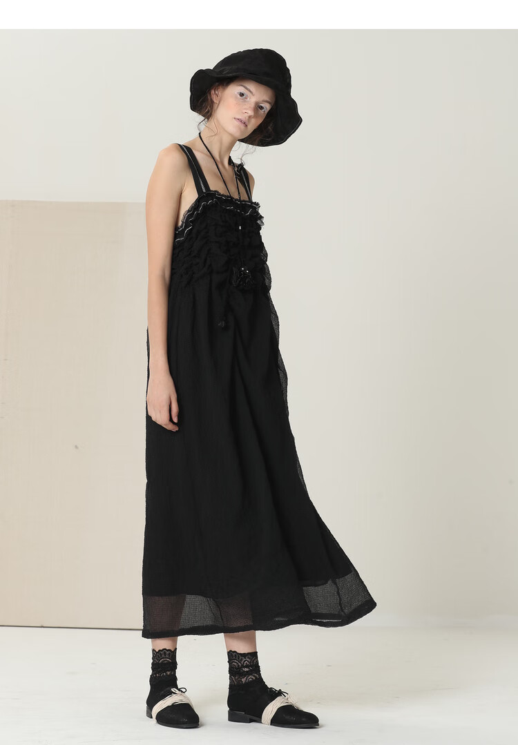 ein言原创气质吊带舒适连衣裙女装2022新款夏石墨黑m