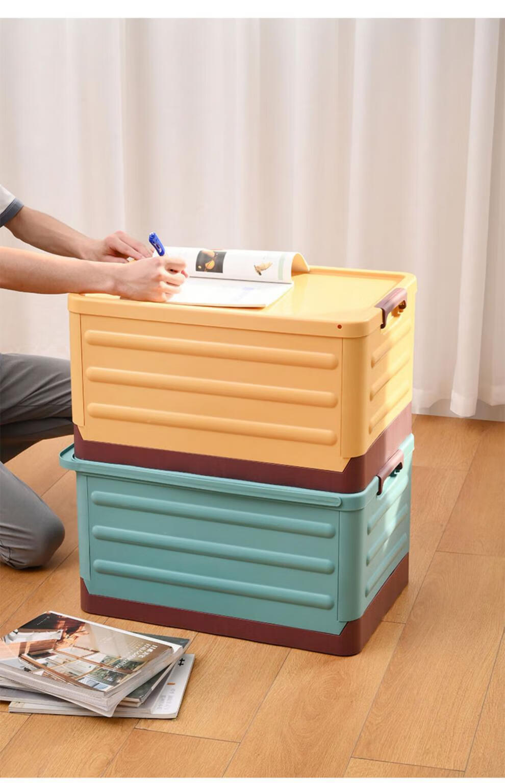 oimg折叠收纳箱带滑轮拉杆教室学生装书箱家用放衣服书籍书本整理箱子