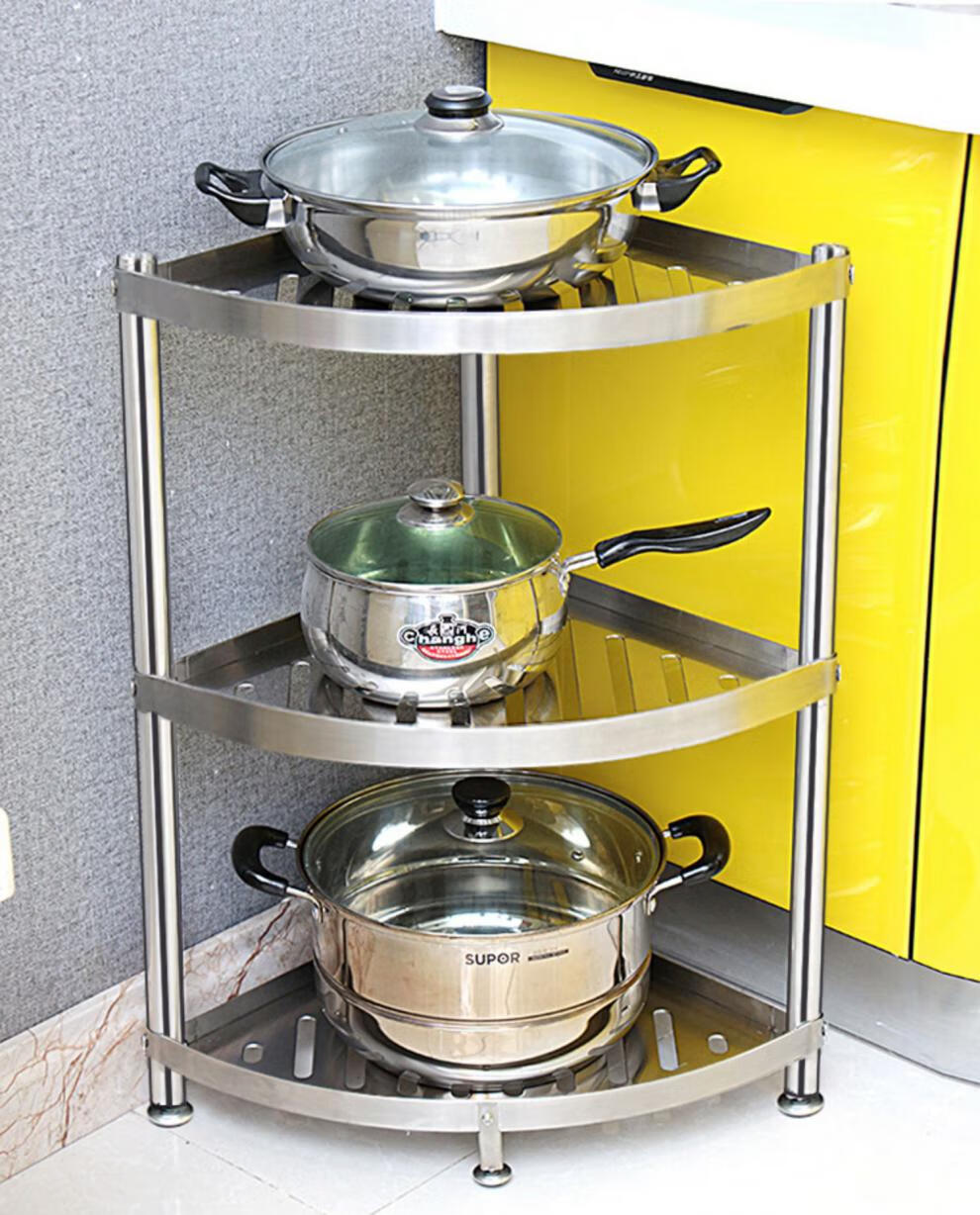 沃得适加厚不锈钢厨房三角置物架转角架放锅架子浴室收纳用品落地多层