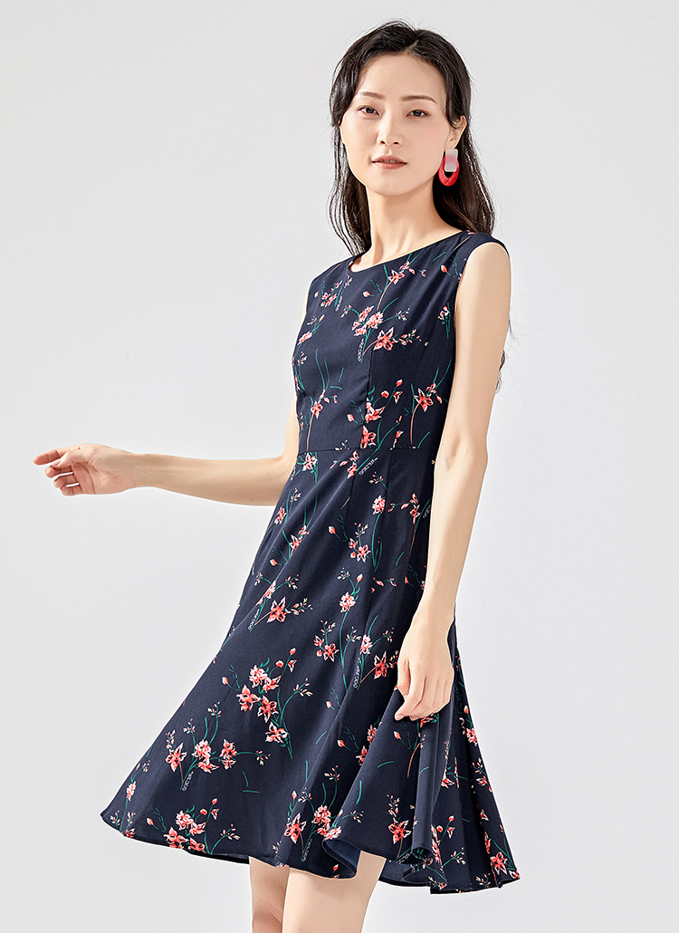 女装 连衣裙 艾莱依(eral) 艾莱依2020年夏季新款印花荷叶边长裙无袖