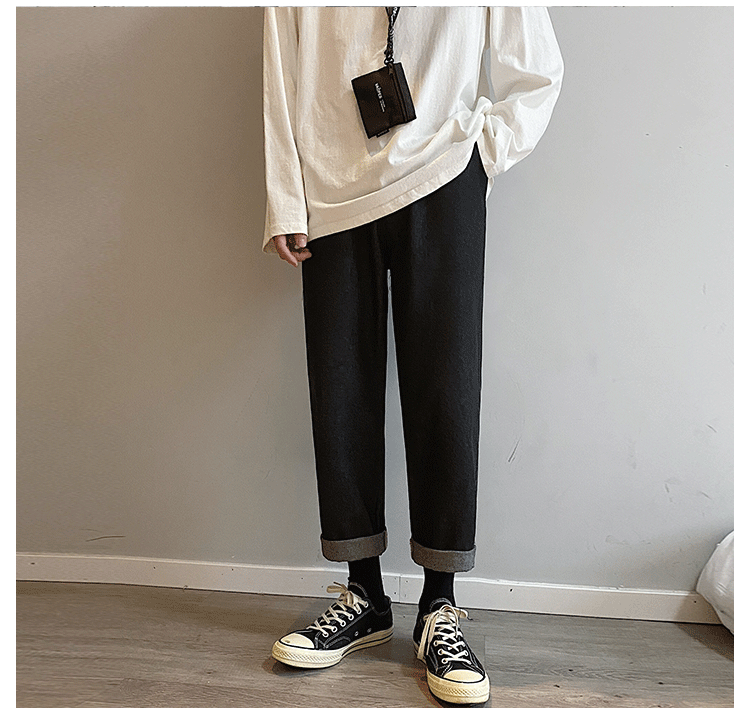 长筒裤潮流男牛仔裤秋冬季加绒抓绒加厚长裤子直筒裤宽松百搭 黑色 xl