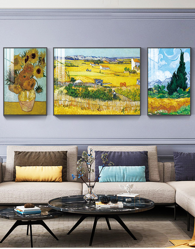 梵高客厅装饰画丰收风景油画沙发背景墙三联挂画简约抽象餐厅壁画