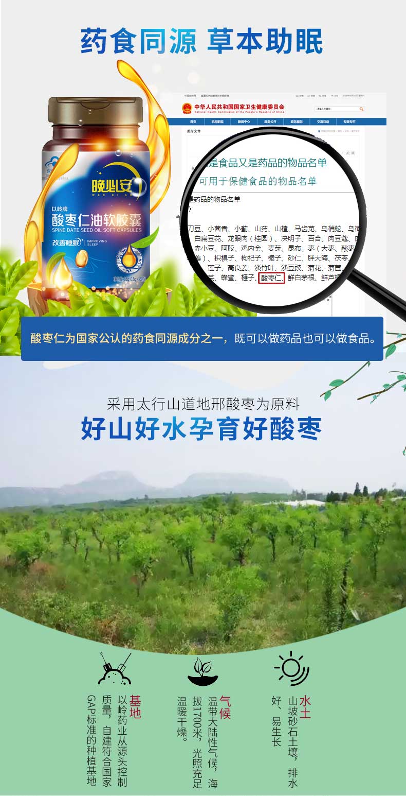 以岭晚必安酸枣仁油软胶囊改善睡眠助眠酸枣仁酸枣仁油胶囊500mg36粒