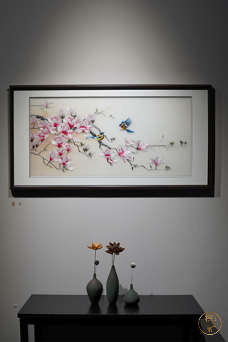 新中式玉兰图苏绣手绣成品画玄关走廊过道挂画沙发餐厅书房挂画客厅