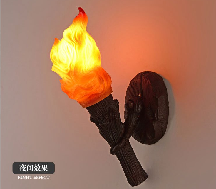 火焰火把壁灯个性创意火锅店餐厅咖啡厅仿真闪烁树脂火把火炬壁灯