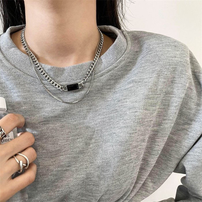 hop潮酷双层项链韩版个性链子女生嘻哈蹦迪网红颈链双层潮酷项链钛钢