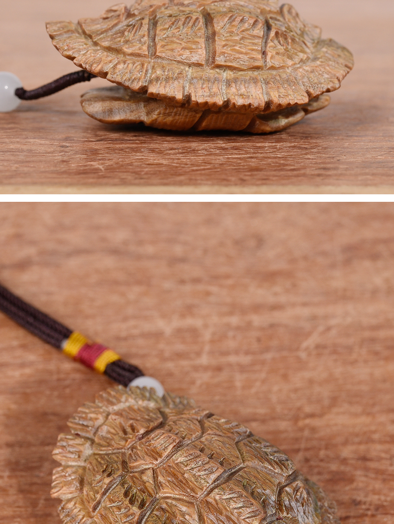 唐砖绿檀雕刻富甲一方龟壳甲骨文文玩木雕随身把玩物件工艺品整木精雕