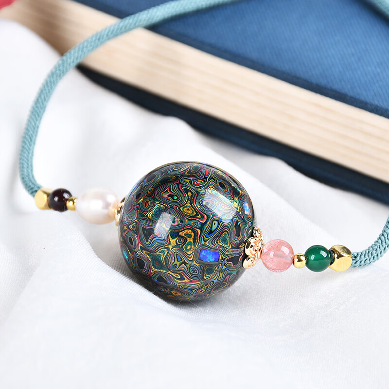 恋江南大漆珠锁骨链吊坠项坠配饰女士佛珠项链饰品水晶欧珀犀皮漆器