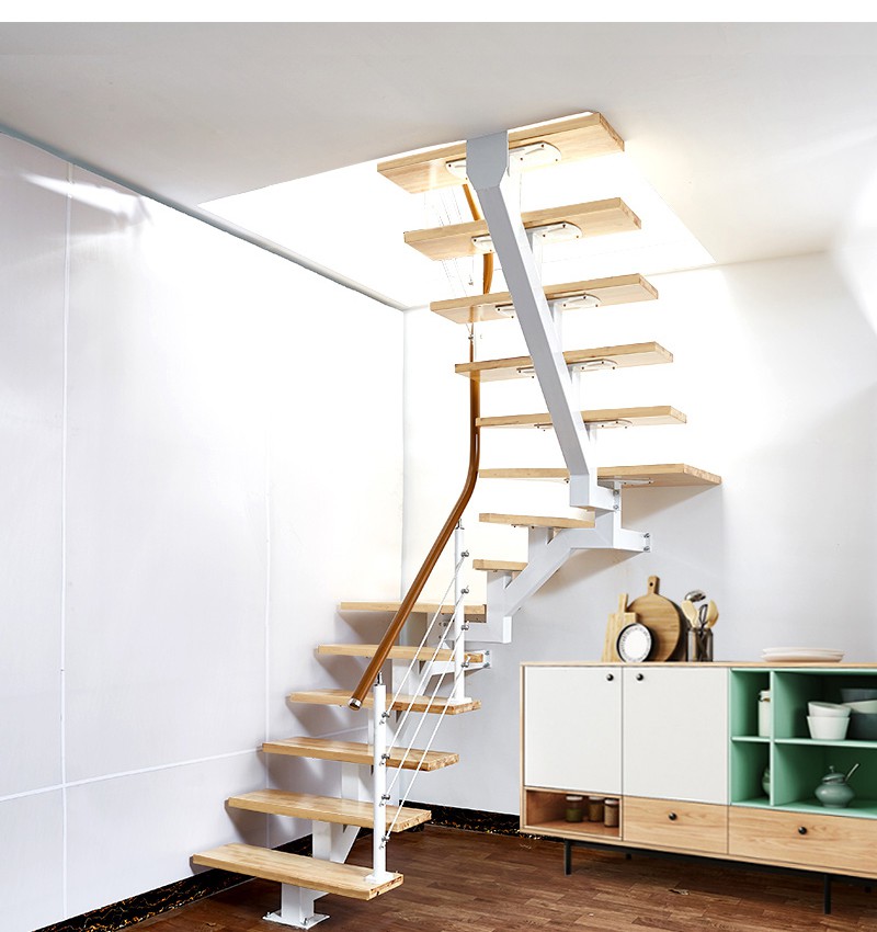 旋转楼梯上阁楼用定制错步中柱踏步实木二跃层室内家用阁楼复式小户型