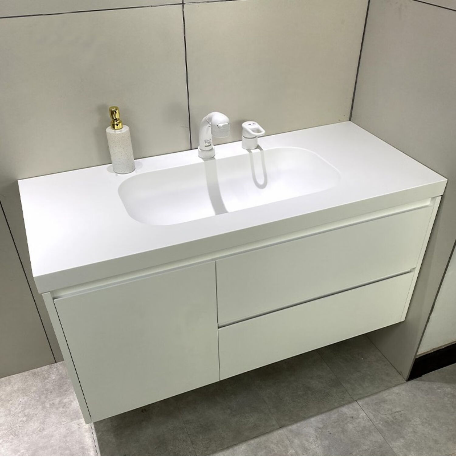 定制杜邦可丽耐一体盆人造石台面浴室柜组合台下盆洗脸盆洗手盆13m单