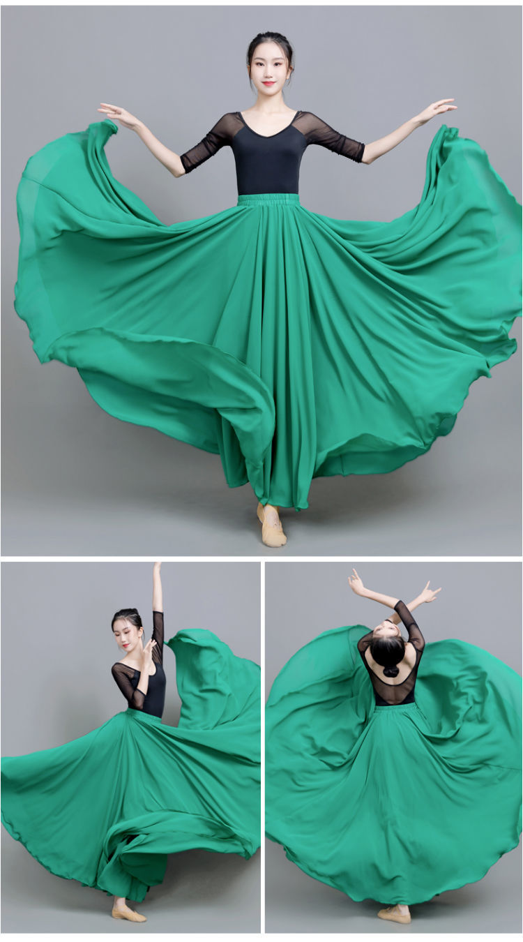 中年妇女跳舞穿的半身大摆长裙舞蹈半身裙长裙720度双层雪纺裙新疆舞