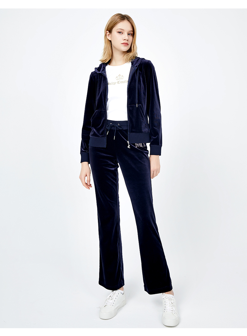 juicycouture橘滋2022春季新款运动休闲舒适微喇天鹅绒裤子女藏青xs