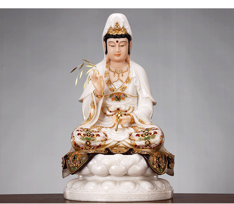 圆通 汉白玉石雕观音佛像摆件 彩绘玉石雕刻观音菩萨居家娑婆三圣 26