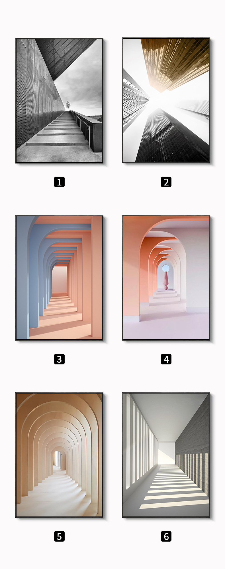 5折几何空间延伸感黑白灰挂画工业风建筑简约现代客厅玄关装饰画150