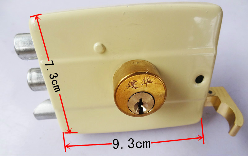 老式銅芯防盜門鎖 117型黃色帶鏈鎖鐵木門三保險外裝門鎖h 35-45mm 左