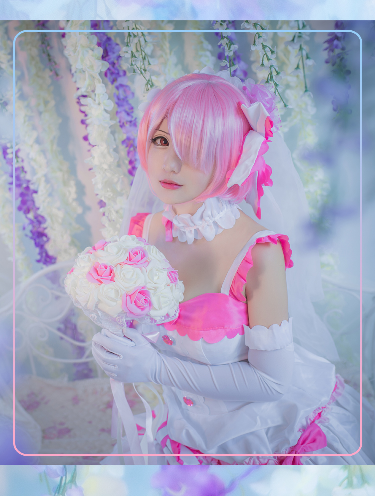 现货拉姆蕾姆婚纱花嫁婚纱cosplay服装女cosply动漫cos服 蕾姆手捧花