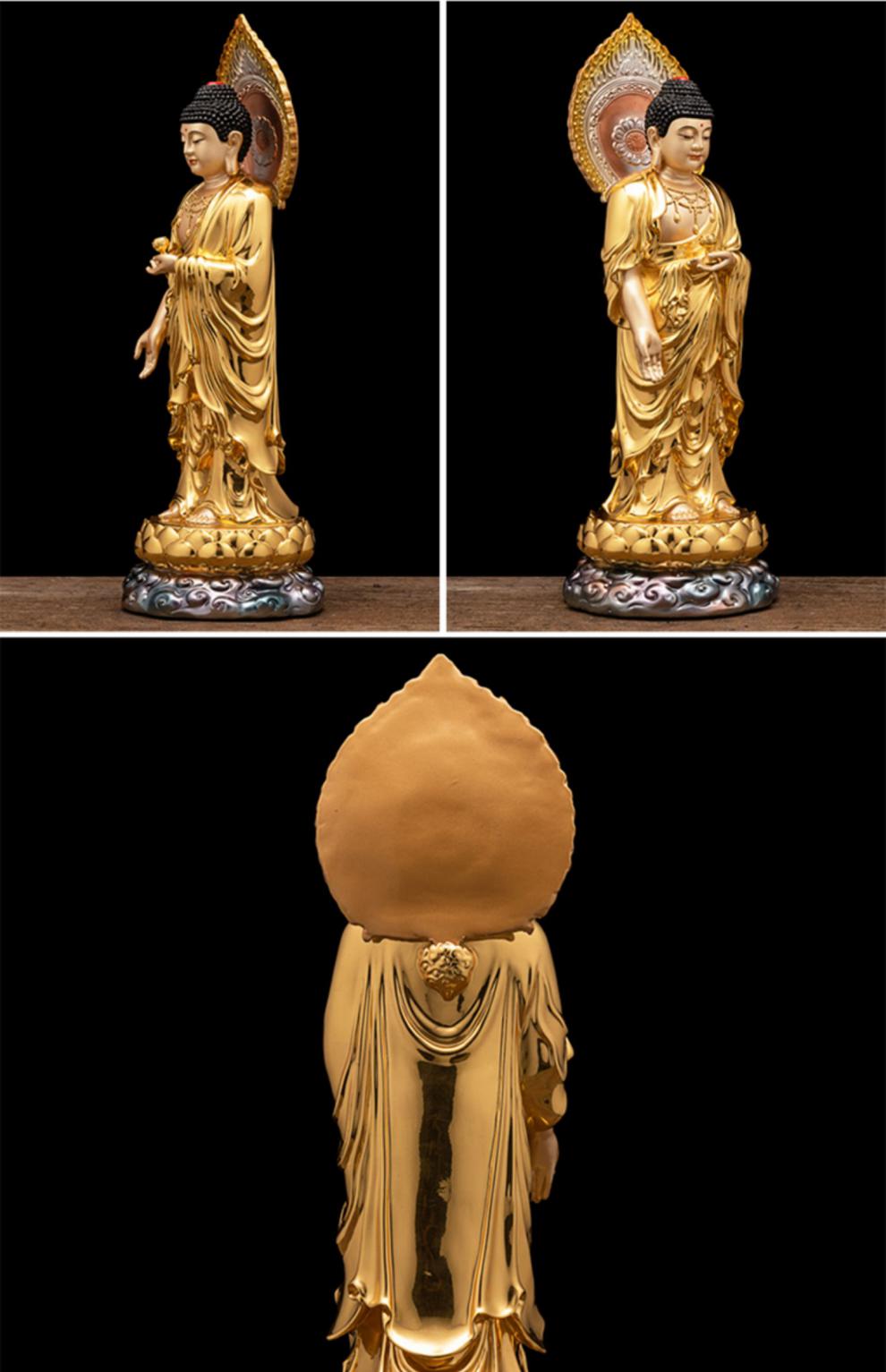 紫运阁纯铜西方三圣站立佛像大势至阿弥陀佛观音娘娘神像家用供奉佛