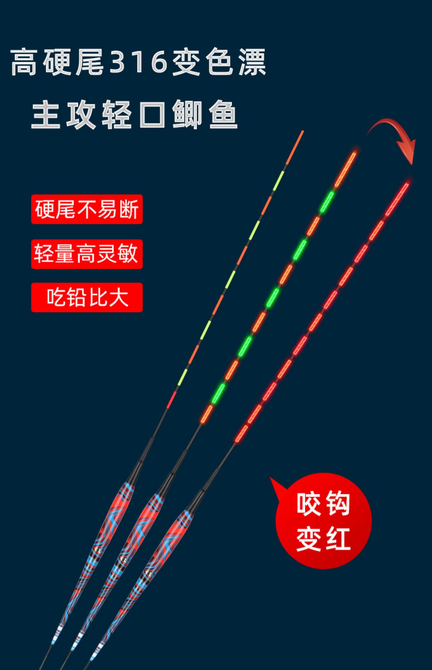 冬钓轻口鲫鱼漂316夜光漂咬钩变色高灵敏醒目冬季专用电子漂硬尾gld05