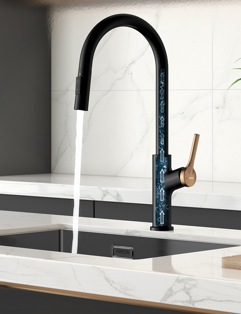 轻奢黑色抽拉式厨房水龙头冷热水洗菜盆水槽洗碗池面盆水龙头 c款 精