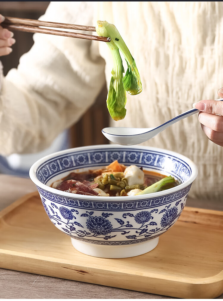 复古青花瓷碗餐具面馆专用面碗商用汤碗牛肉拉面碗麻辣烫加厚大碗青花