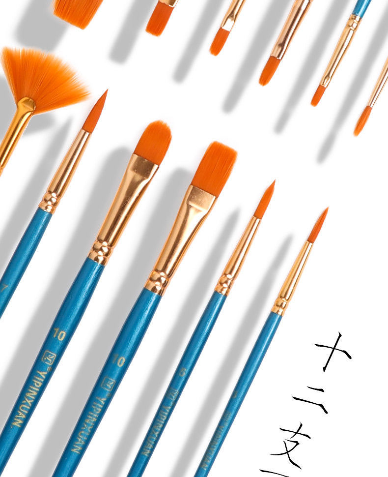 精选尼龙画笔10支装套装短杆水粉水彩颜料油画丙烯初学者美术绘画工具