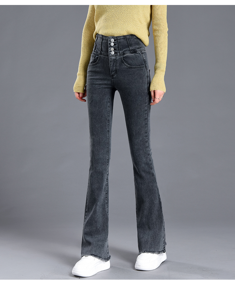 微嗽女长裤长款牛仔喇叭裤高腰加长版垂感显瘦毛边春季九分微喇拖地裤