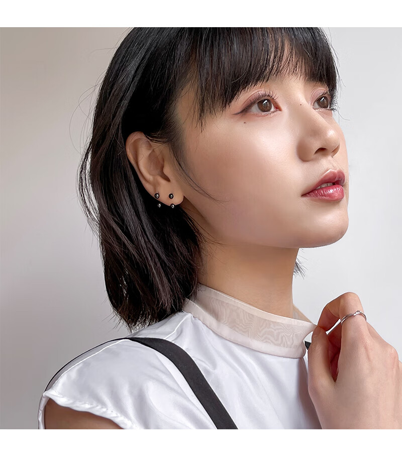 耳骨钉耳钉冷淡风螺丝型925耳环女个性双头圆珠气质网红耳饰金色小号