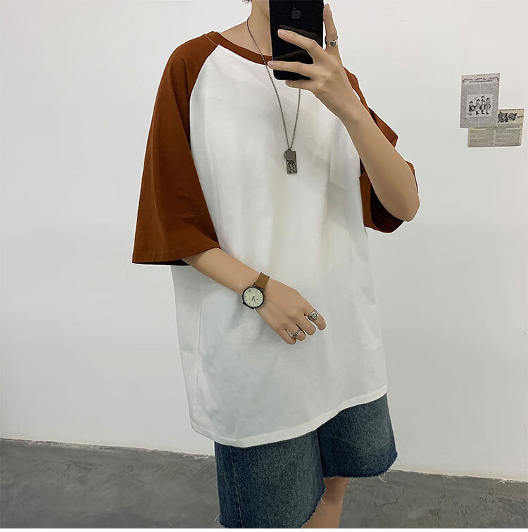 夏季五分短袖t恤男韩版潮流百搭学生中袖港风圆领bf宽松5分袖上衣