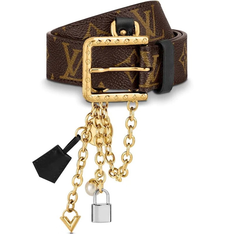 【春尚新】路易威登lv女士腰带皮带可拆卸吊坠链条老花帆布针扣小牛皮