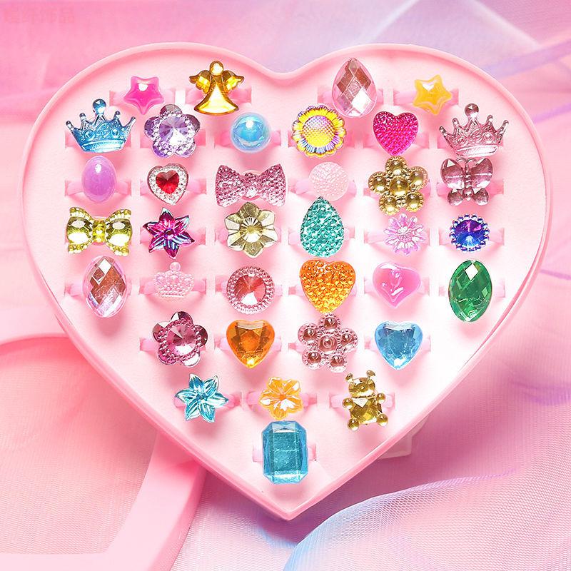 xingyan儿童开口宝石戒指可调节钻石玩具女童小女孩可爱卡通宝宝公主