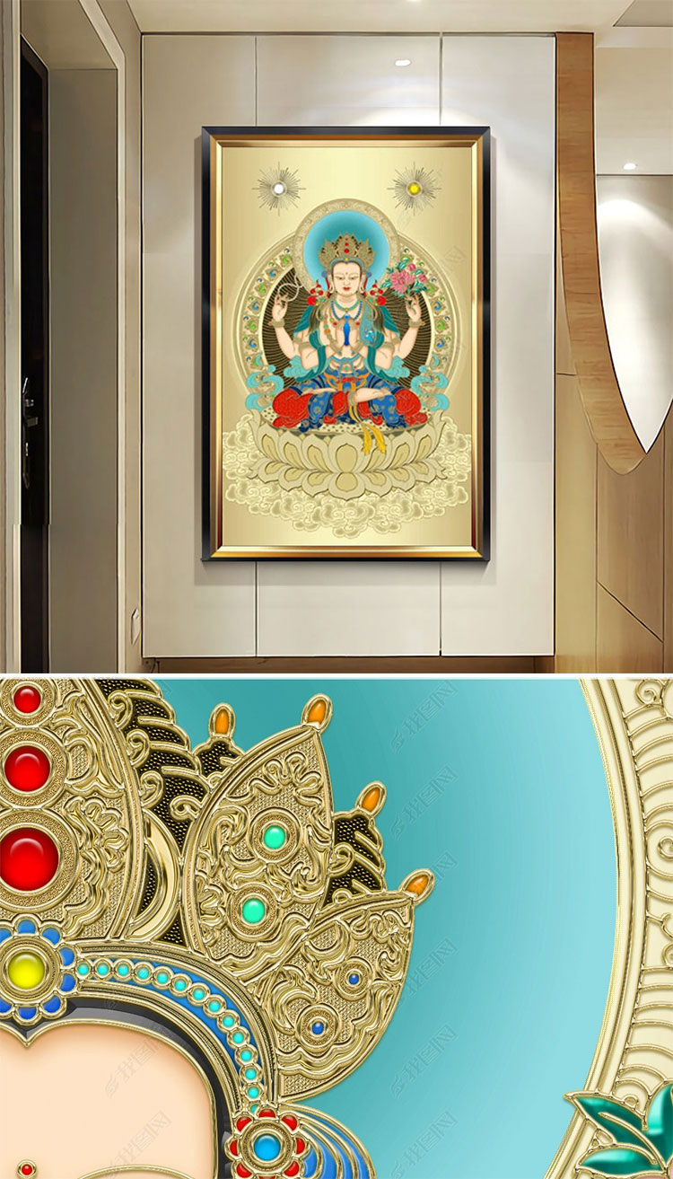 京选好货唐卡挂画复古坛城唐卡装饰画入户玄关走廊挂画中式茶室书房