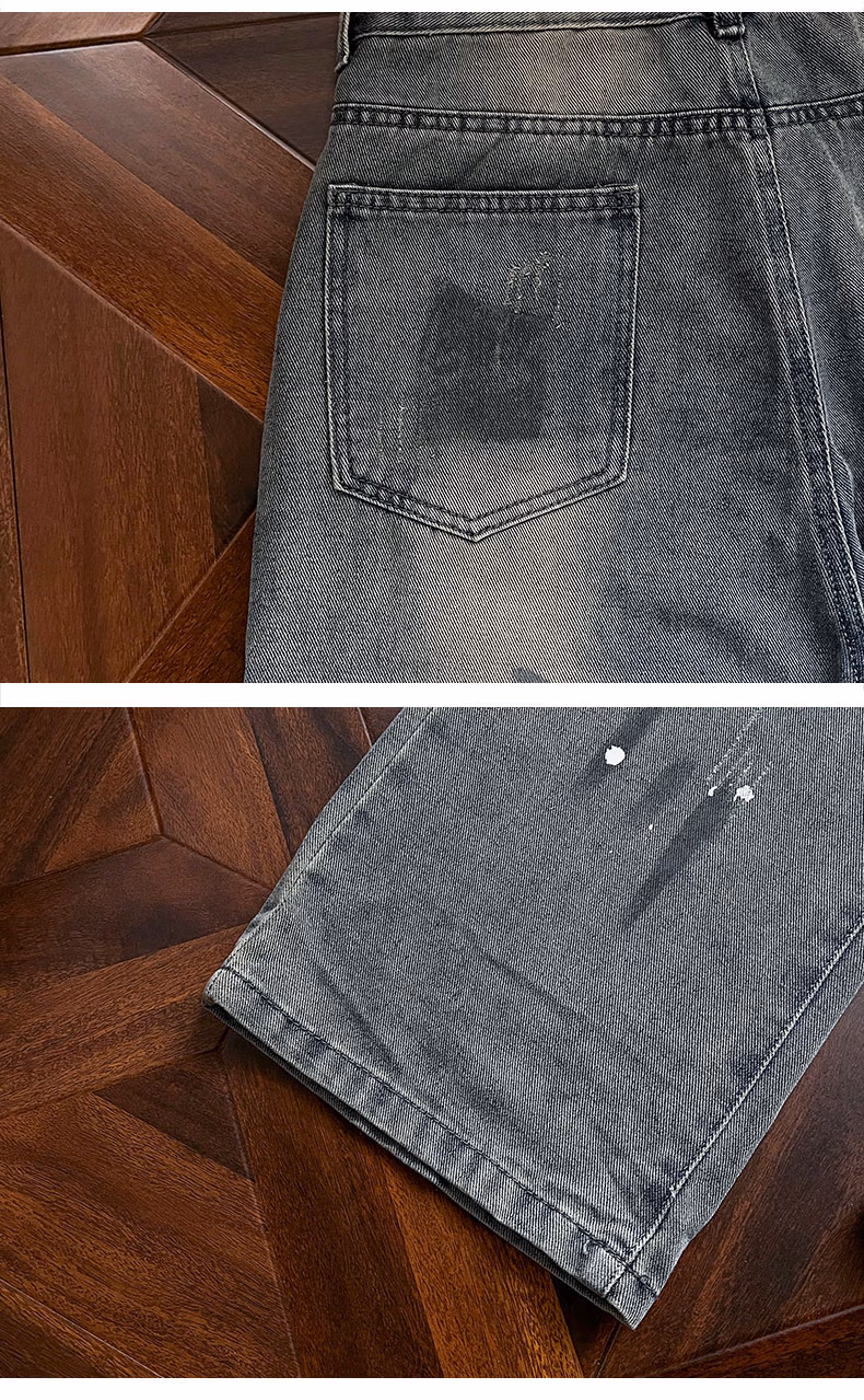 Splash Ink Dirty Jeans Men's 2026 Spring And Autumn New American High Street Casual Loose Straight Pants, Blue S_mkmklike.com