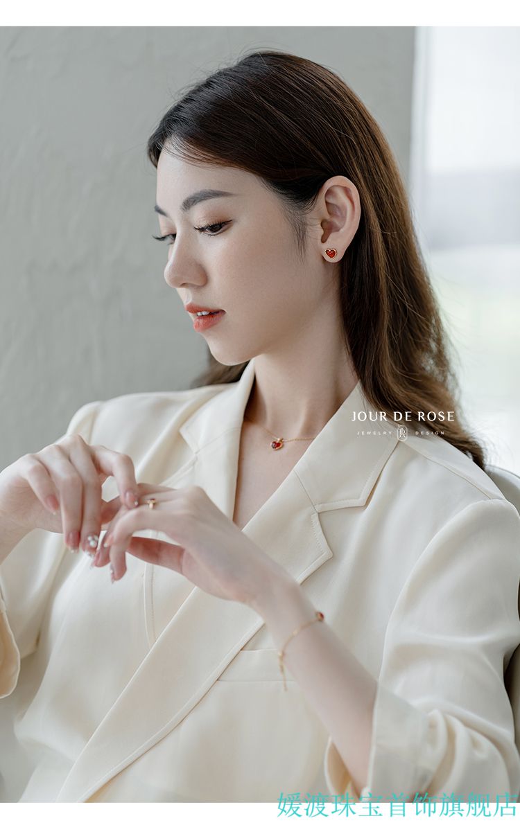 媛渡红玛瑙项链甜心小红心爱心复古轻奢个性纯色银红色玛瑙vintage