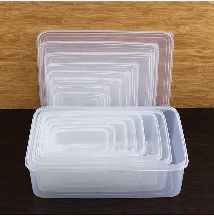 保鲜盒透明塑料盒子长方形密封盒食品收纳冷冻储物盒带盖大号 中号三