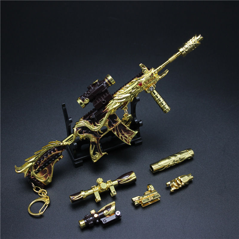 和平精英手办m416突击枪五爪金龙皮肤版六级满配五爪金龙两件套全金色