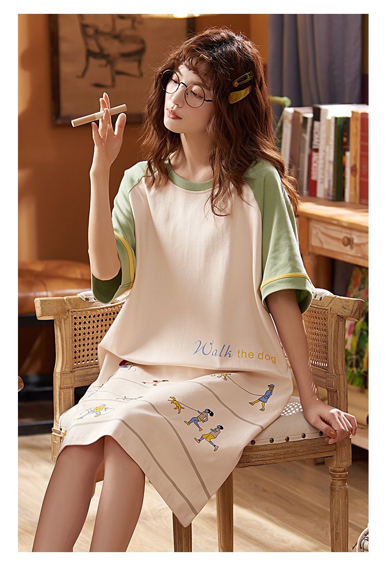 大码睡衣女200斤春秋胖妹妹睡衣夏季加肥加大码胖mm短袖睡裙子家居