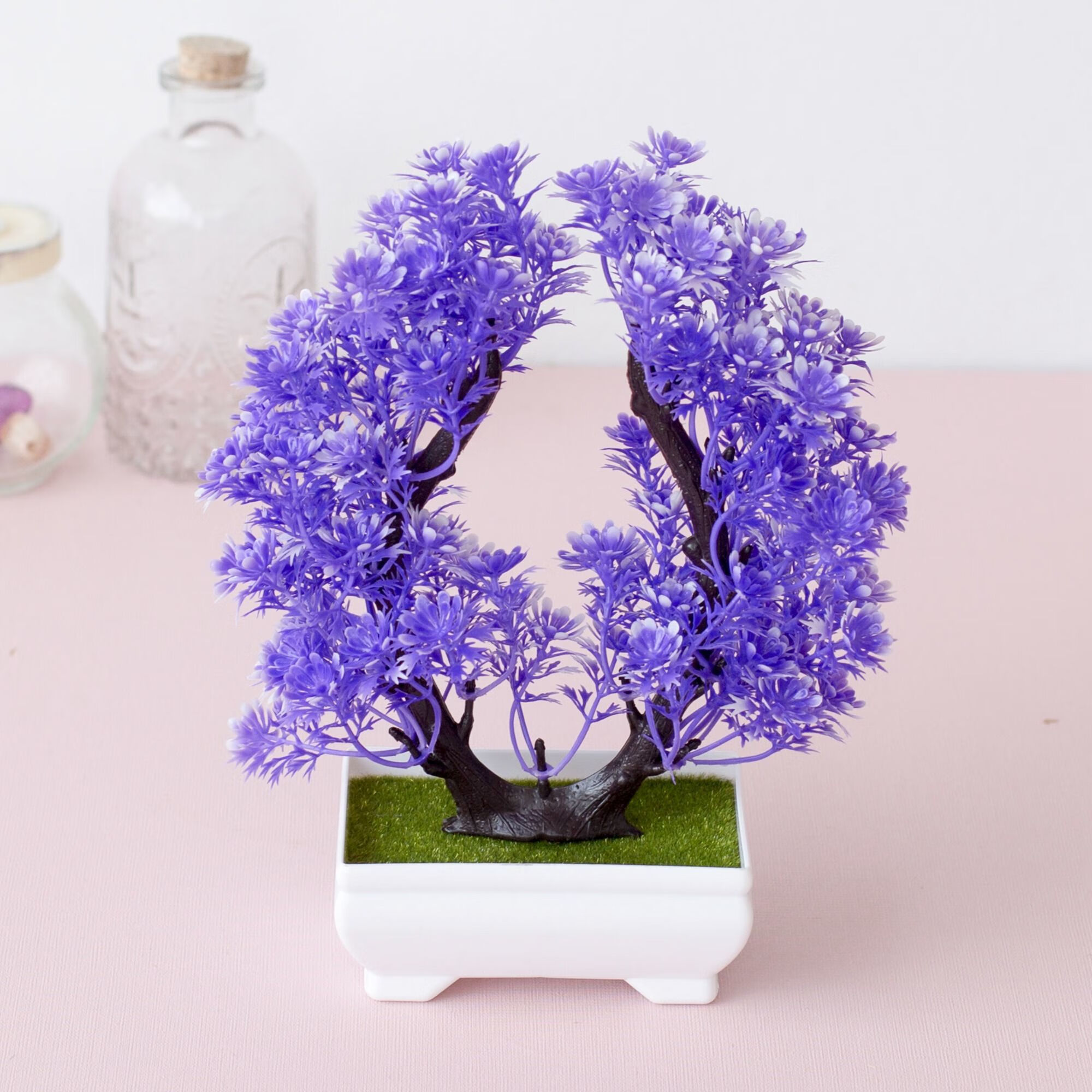 客厅仿真花塑料花绿植迎客松酒柜创意摆件工艺品带盆s型金鱼草红色