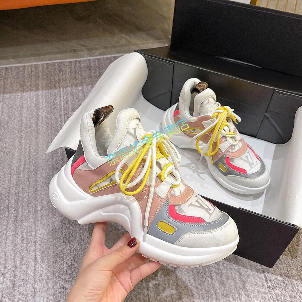 女鞋弓形鞋新款网红跑步鞋松糕底运动休闲v家老爹鞋潮鞋粉红色38