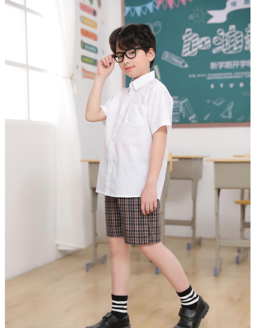 深圳校服夏季礼服深圳小学生校服短衬衫统一男款夏季短袖衬衣白色夏装